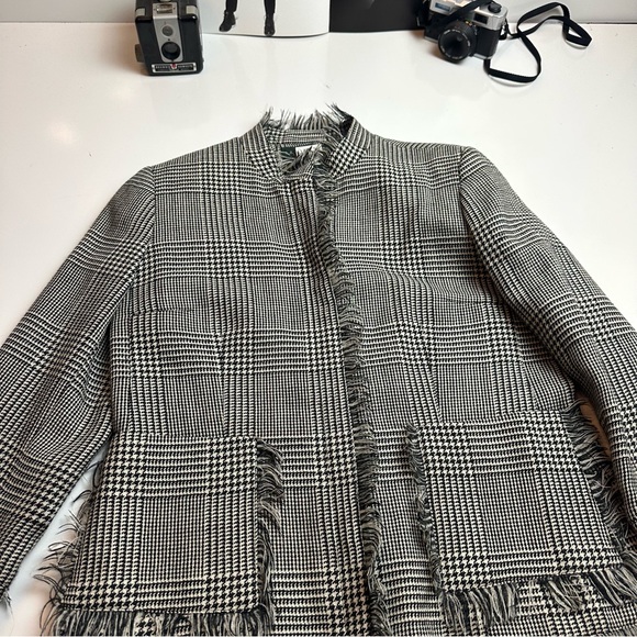 Harve Benard Black and White Fringed Plaid Blazer - Picture 2 of 8